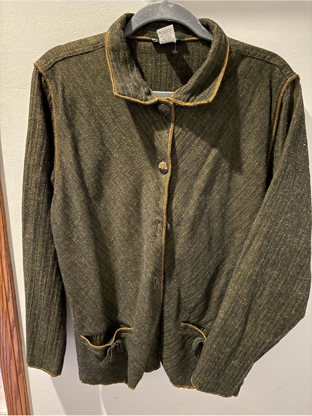 Tribe Women's Olive Green Button-Front Jean Jacket with Contrast Trim